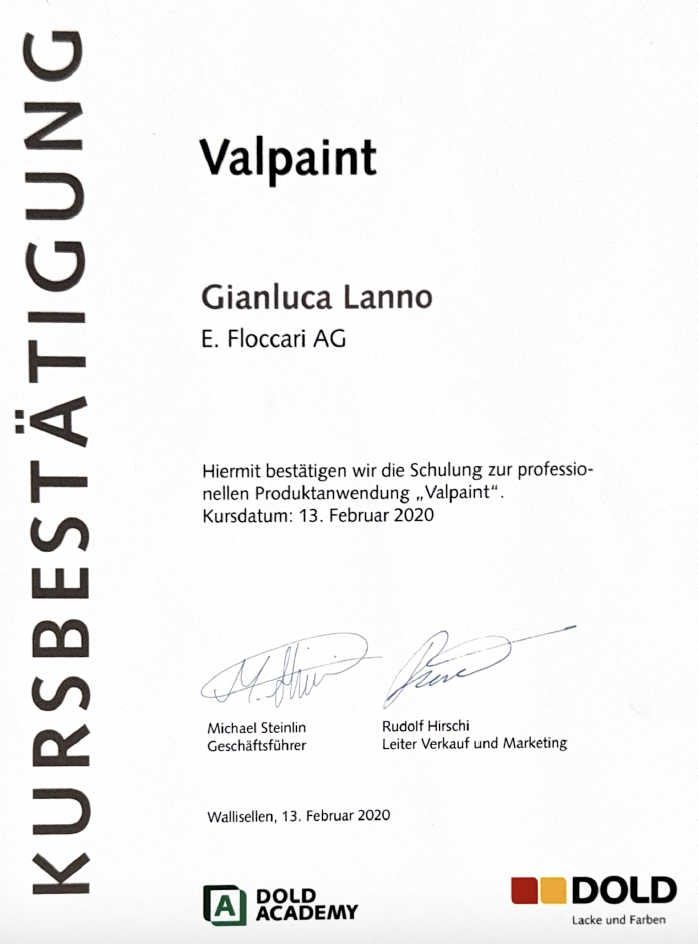Kursbestätigung Valpaint Produktanwendung